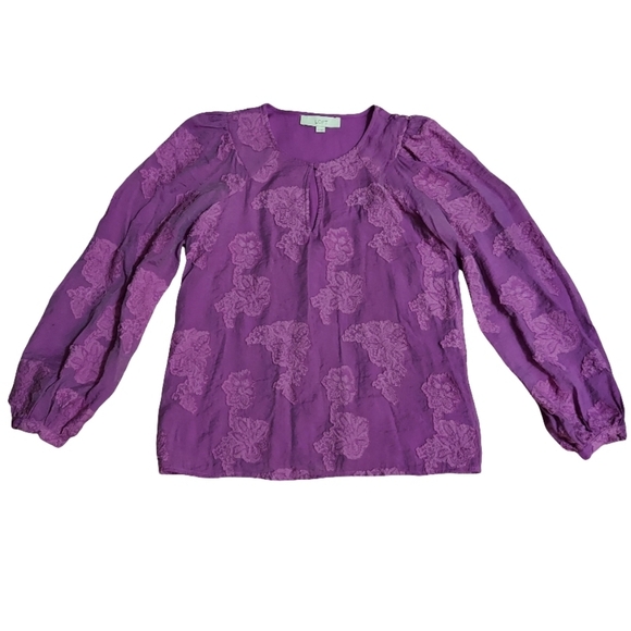 LOFT Floral Jacquard Keyhole Blouse In Violet - Picture 10 of 12
